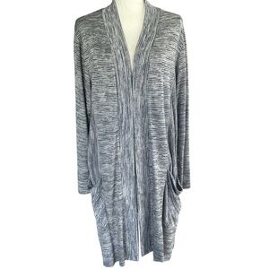 Sympli Women’s Cardigan Sz 18 Open Front Blue Gray Stripes Long Slv Lightweight